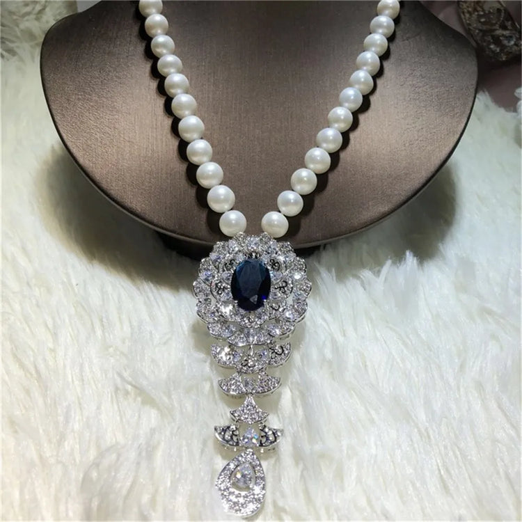 Close-up of Boutique-Style Pearl Necklace with Zircon