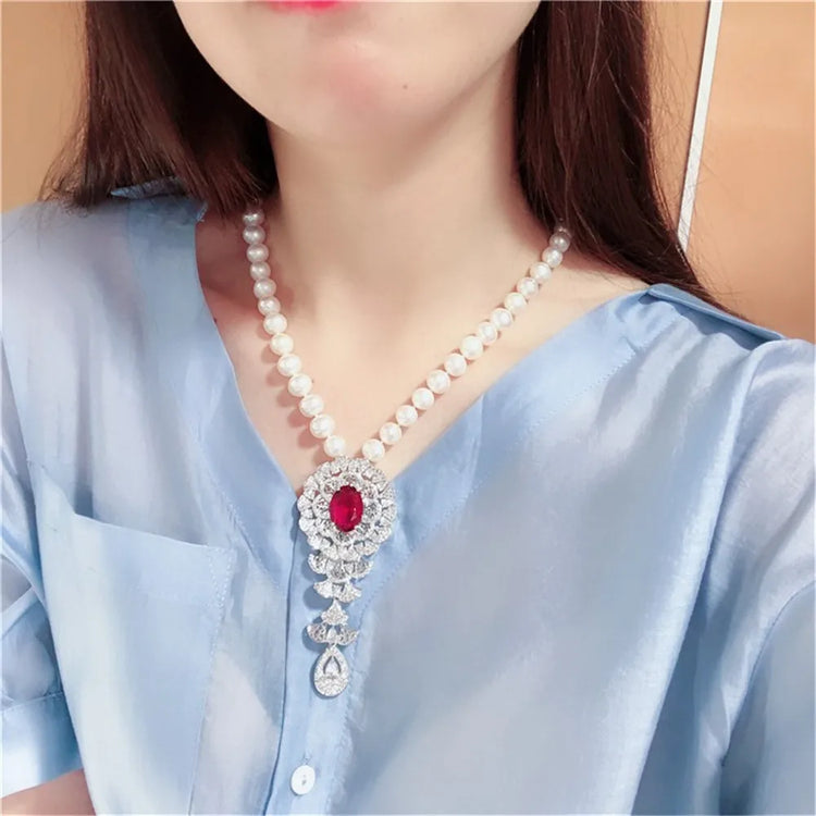 Natural Freshwater Pearl Necklace with Blue Zircon Pendant