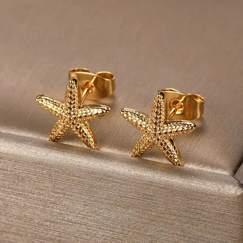 Stainless Steel Minimalist Starfish Shell Stud Earrings for Women Gold Color Aesthetic Wedding Earring Summer Beach Jewelry Gift