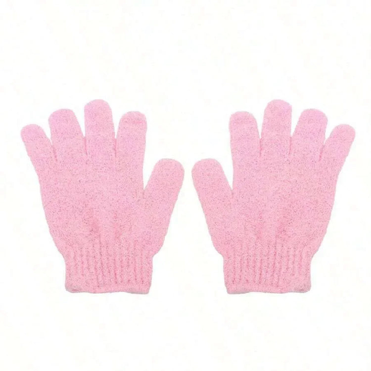Exfoliating bath products including shower gloves and back scrub towel for deep cleansing and smooth skin.
