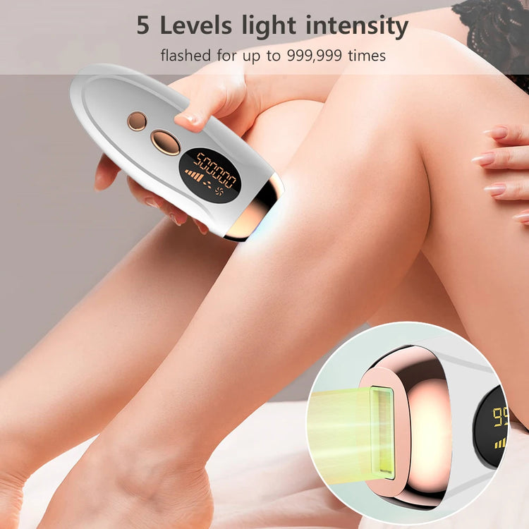 Hair removal for women with painless IPL technology and 999999 flashes for long-term smooth skin.