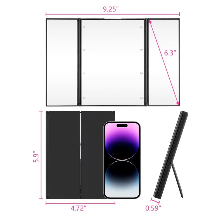 Portable compact mirror for travel with adjustable stand