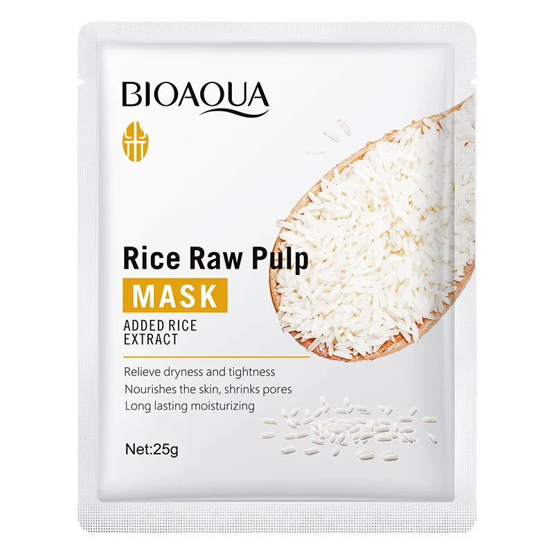 10pcs BIOAQUA Rice Raw Pulp Facial Masks – Skincare Moisturizing, Firming & Hydrating Korean Sheet Masks for Glowing Skin
