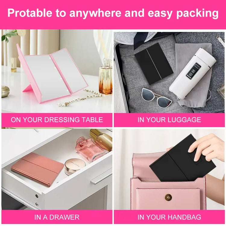 Portable compact mirror for travel with adjustable stand