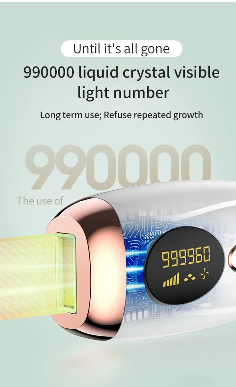 Hair removal for women with painless IPL technology and 999999 flashes for long-term smooth skin.