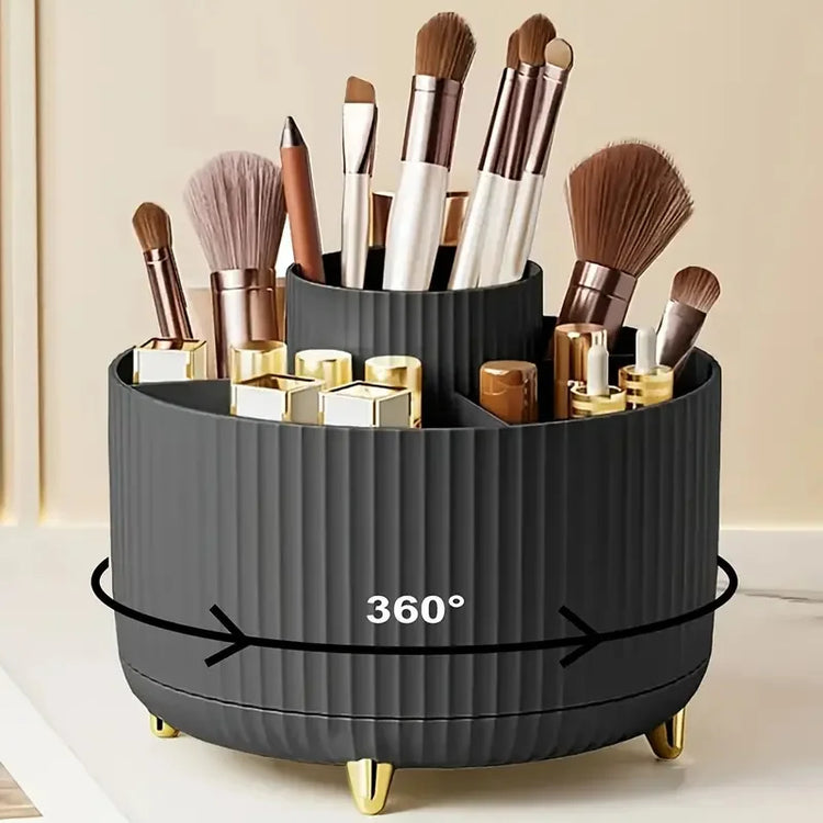 5-slot rotating makeup brush holder with brushes inserted