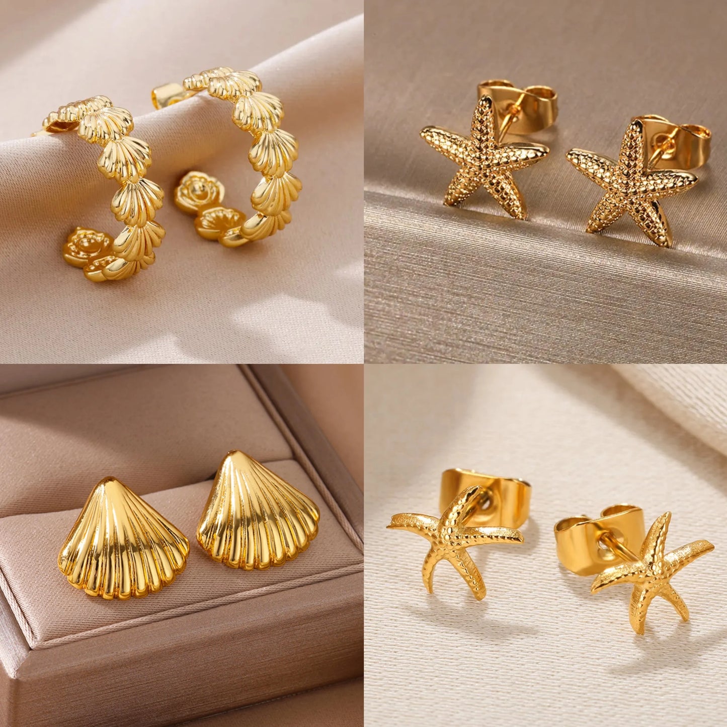 Stainless Steel Minimalist Starfish Shell Stud Earrings for Women Gold Color Aesthetic Wedding Earring Summer Beach Jewelry Gift