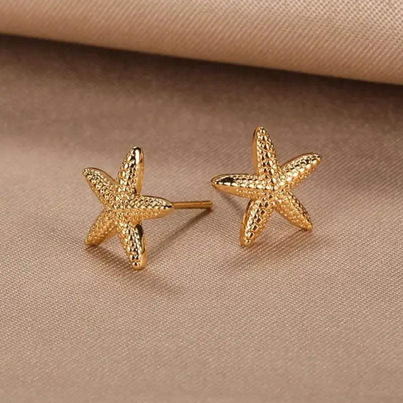 Stainless Steel Minimalist Starfish Shell Stud Earrings for Women Gold Color Aesthetic Wedding Earring Summer Beach Jewelry Gift