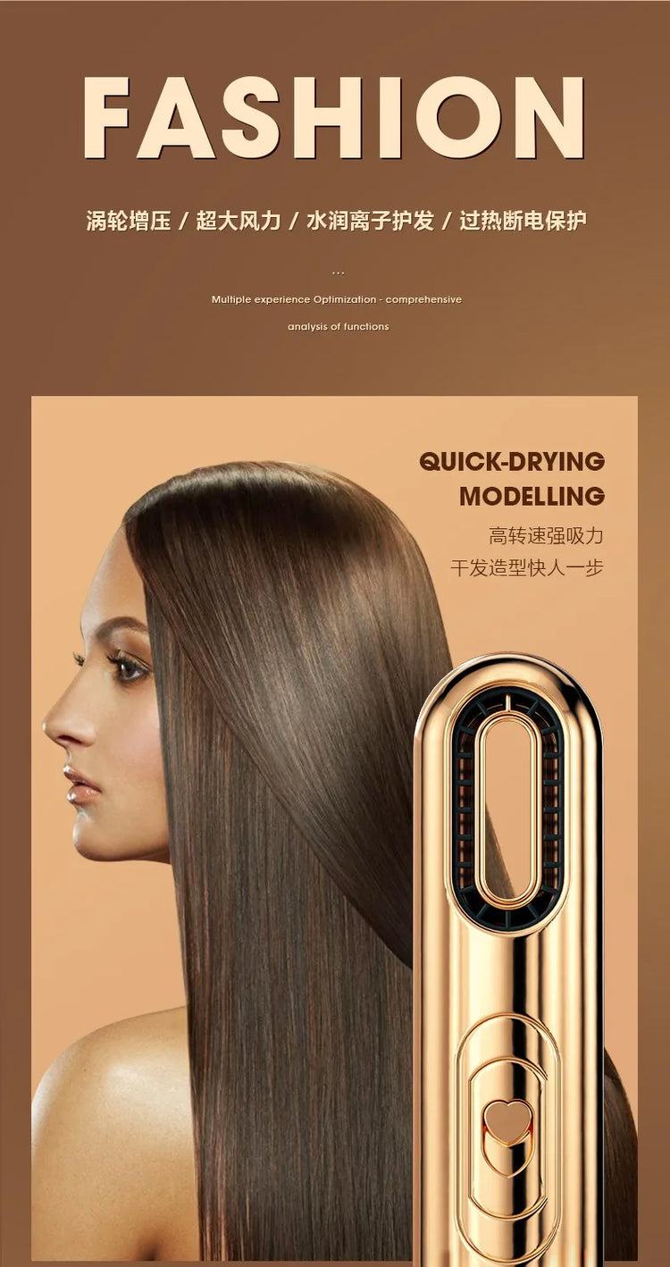Woman using household hair dryer for smooth styling at home