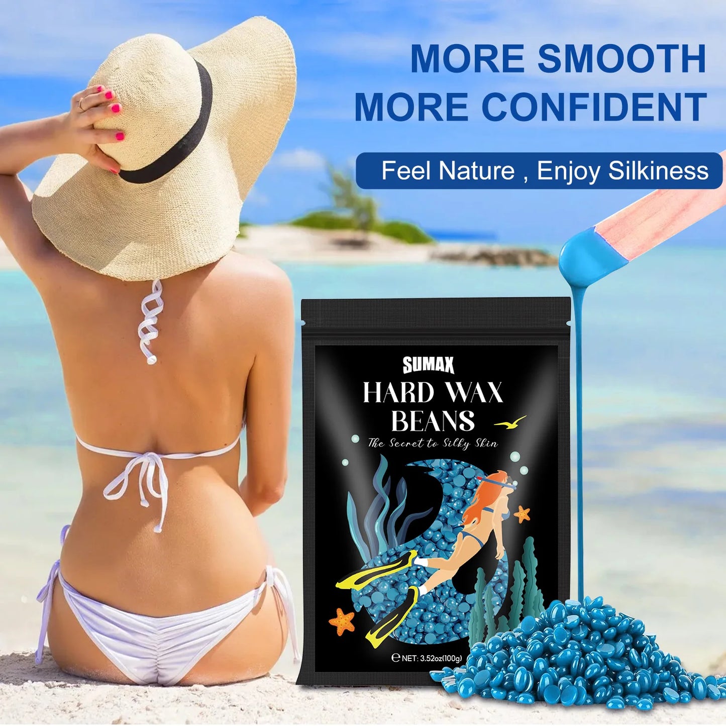 SUMAX Hard Wax Beans Hot Film Painless Hair Removal 100g for Full Body Bikini Face Legs Underarm