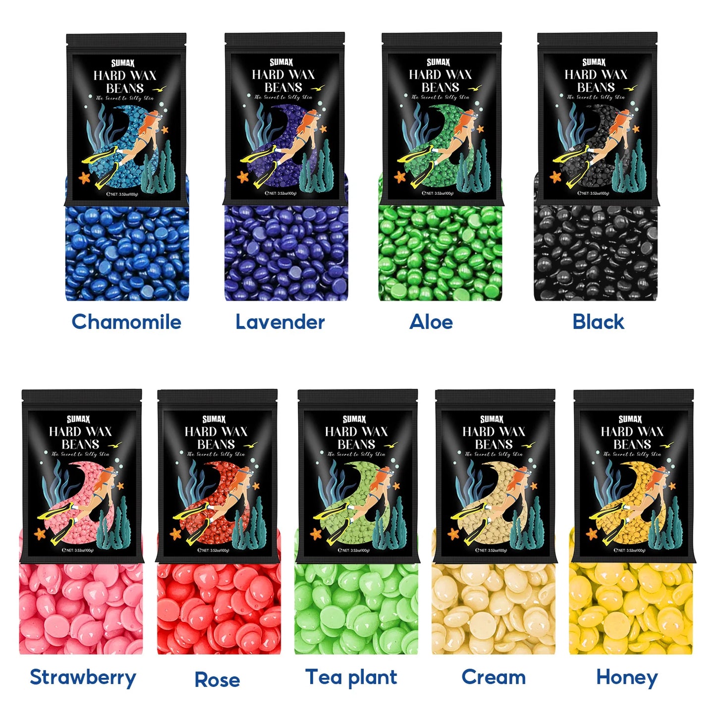 SUMAX Hard Wax Beans Hot Film Painless Hair Removal 100g for Full Body Bikini Face Legs Underarm