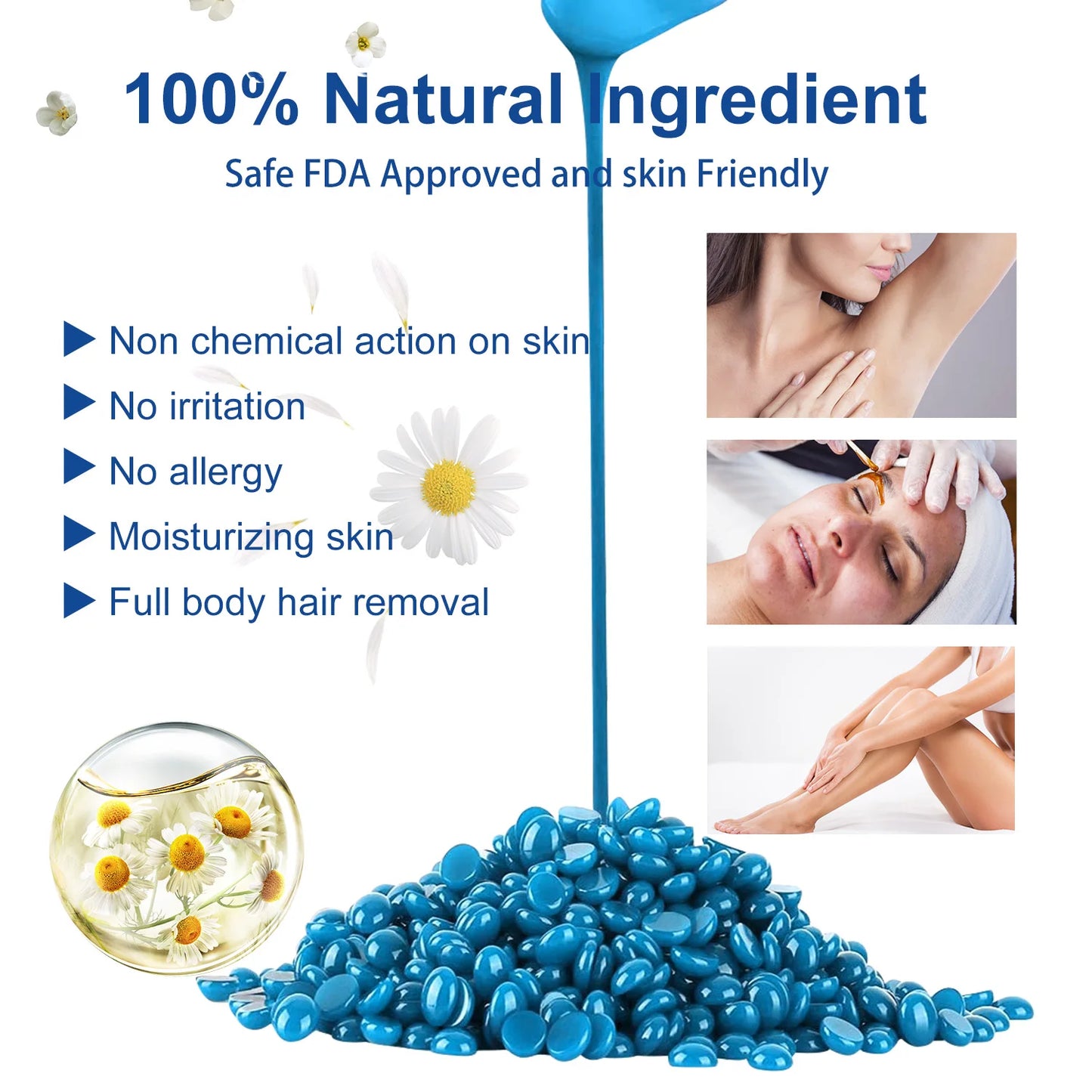 SUMAX Hard Wax Beans Hot Film Painless Hair Removal 100g for Full Body Bikini Face Legs Underarm