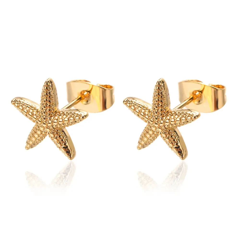 Stainless Steel Minimalist Starfish Shell Stud Earrings for Women Gold Color Aesthetic Wedding Earring Summer Beach Jewelry Gift