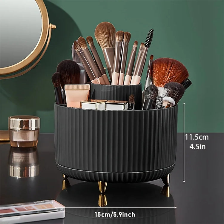 Top view of makeup brush holder showing separate slots