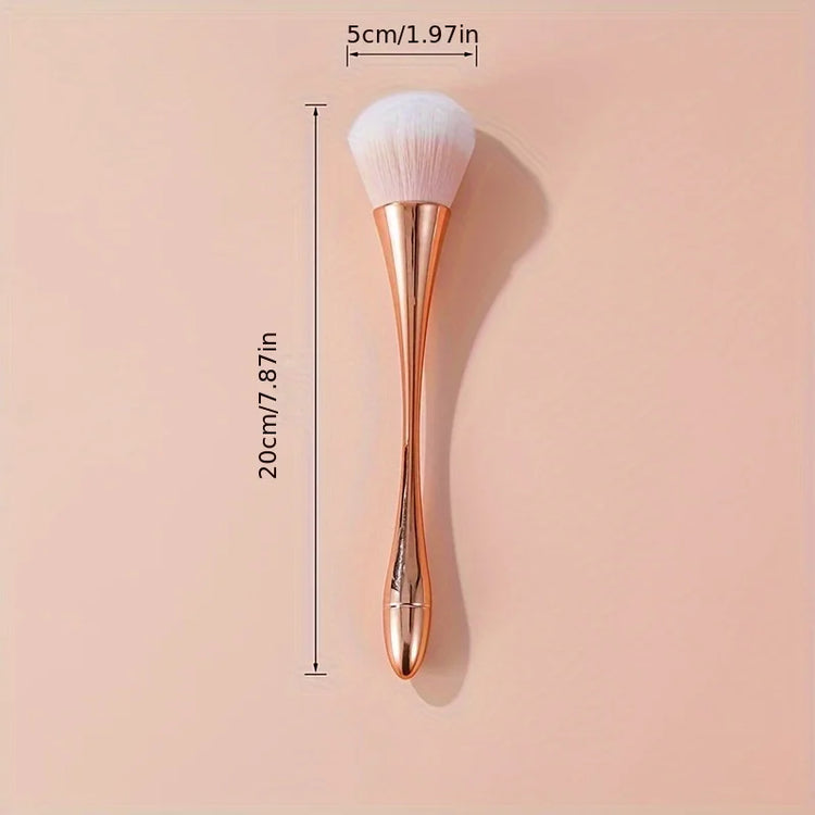 Soft-bristle cosmetic brush beside compact powder