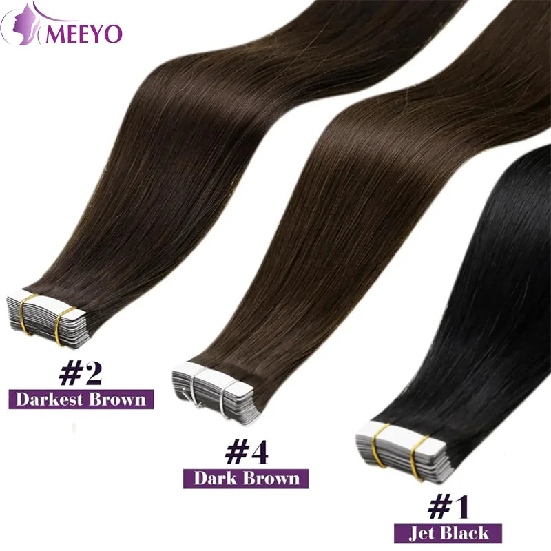 Real Human Hair Straight Tape in Human Hair Extensions Human Hair Extensions 50G/Pack for Women 20 Pcs Brazilian Hair Tape on #2
