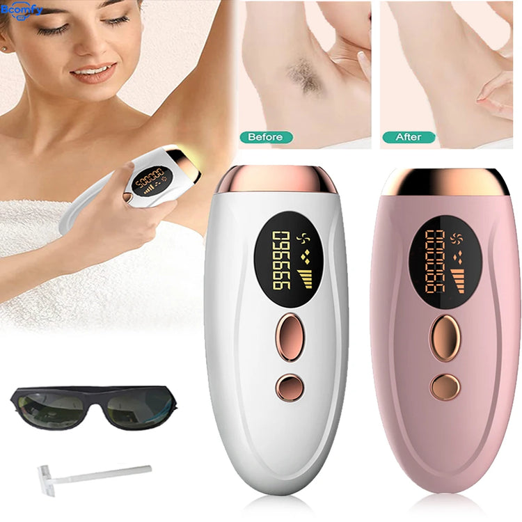 Hair removal for women with painless IPL technology and 999999 flashes for long-term smooth skin.