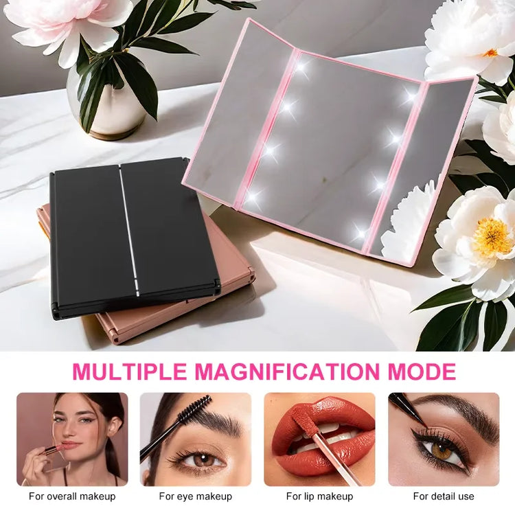 Portable compact mirror for travel with adjustable stand