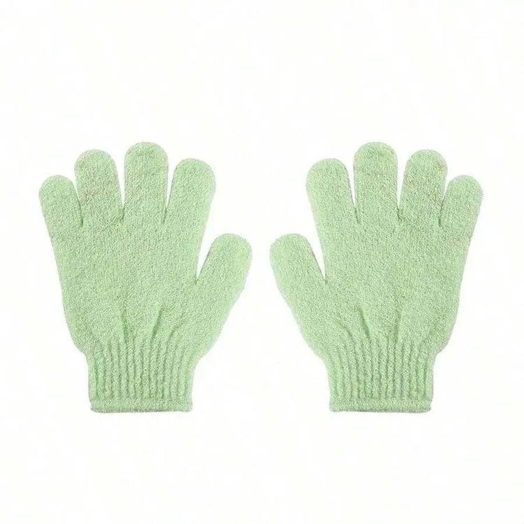 Exfoliating bath products including shower gloves and back scrub towel for deep cleansing and smooth skin.