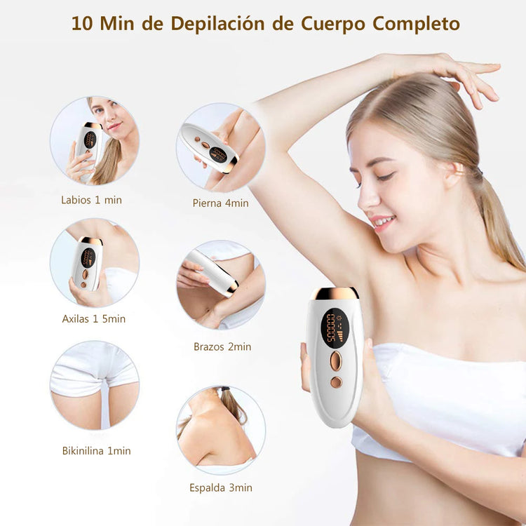 Hair removal for women with painless IPL technology and 999999 flashes for long-term smooth skin.