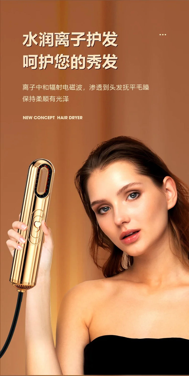 Woman using household hair dryer for smooth styling at home