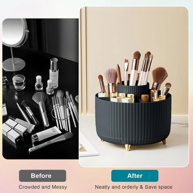 5-slot rotating makeup brush holder with brushes inserted