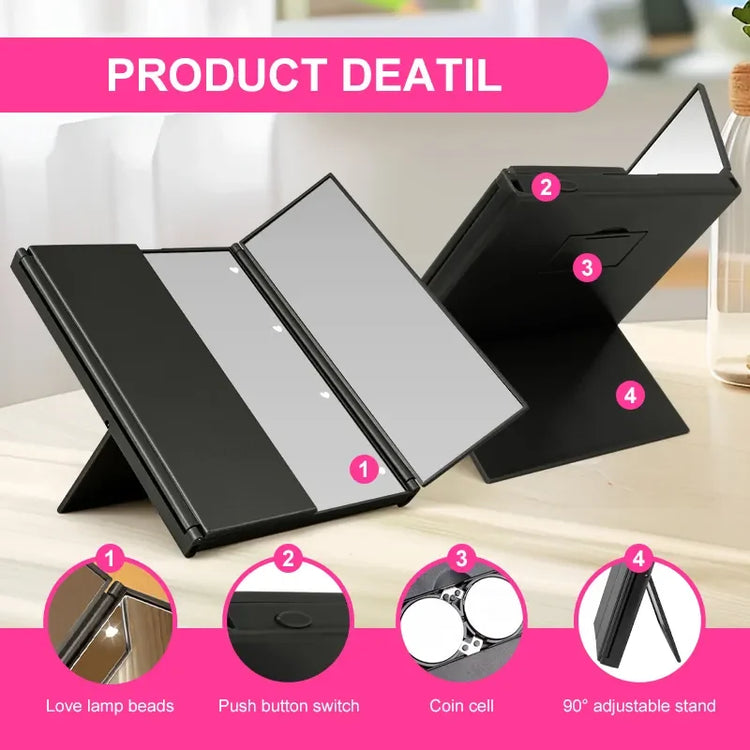 Portable compact mirror for travel with adjustable stand