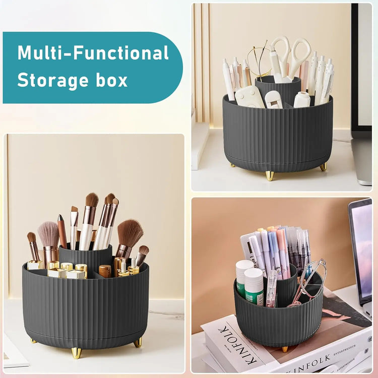 5-slot rotating makeup brush holder with brushes inserted