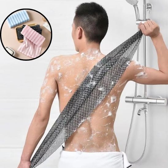 Back scrubber with sturdy strap handles for easy grip