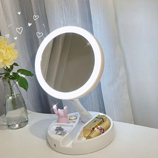 360 rotating makeup mirror in tilted position