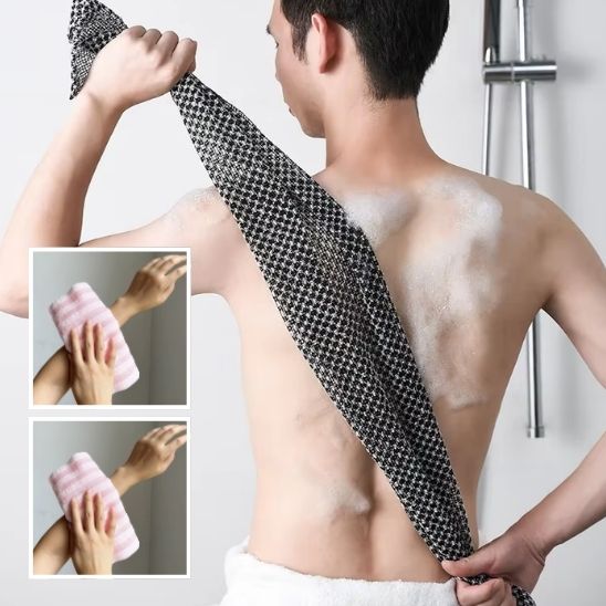 Back scrubber with sturdy strap handles for easy grip