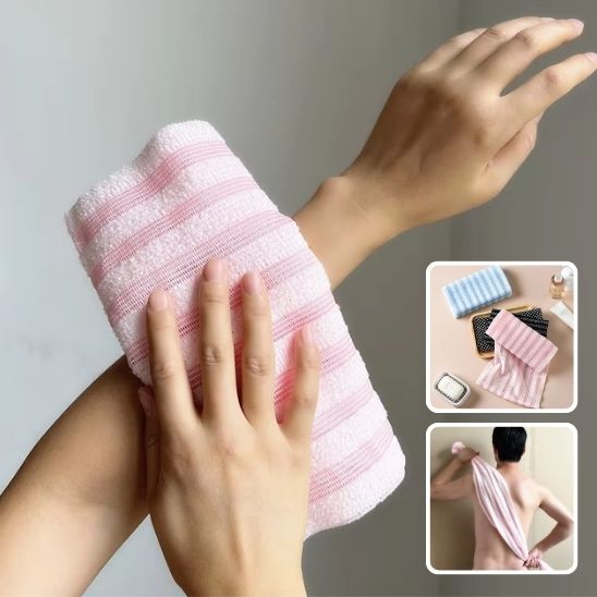 Back scrubber with sturdy strap handles for easy grip