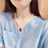 Natural Freshwater Pearl Necklace with Blue Zircon Pendant