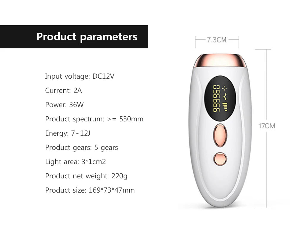  Hair removal for women with painless IPL technology and 999999 flashes for long-term smooth skin.