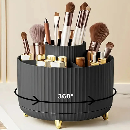 5-slot rotating makeup brush holder with brushes inserted
