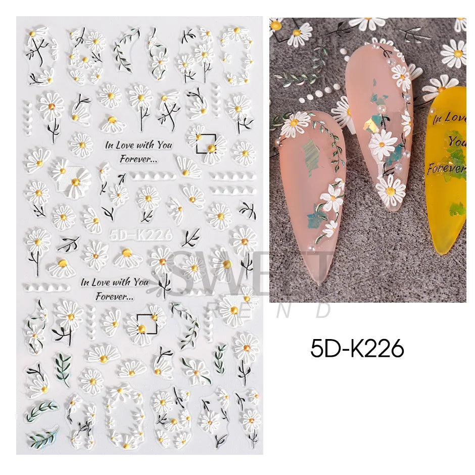 Colorful embossed flower nail decals for DIY manicure