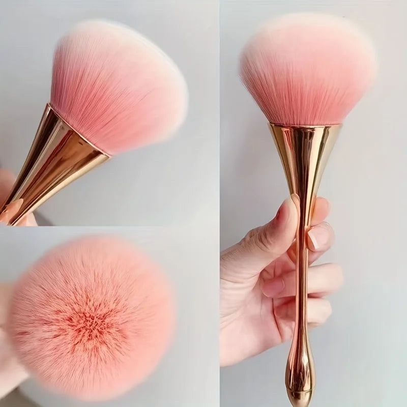 Professional blush and powder brush with rose gold handle