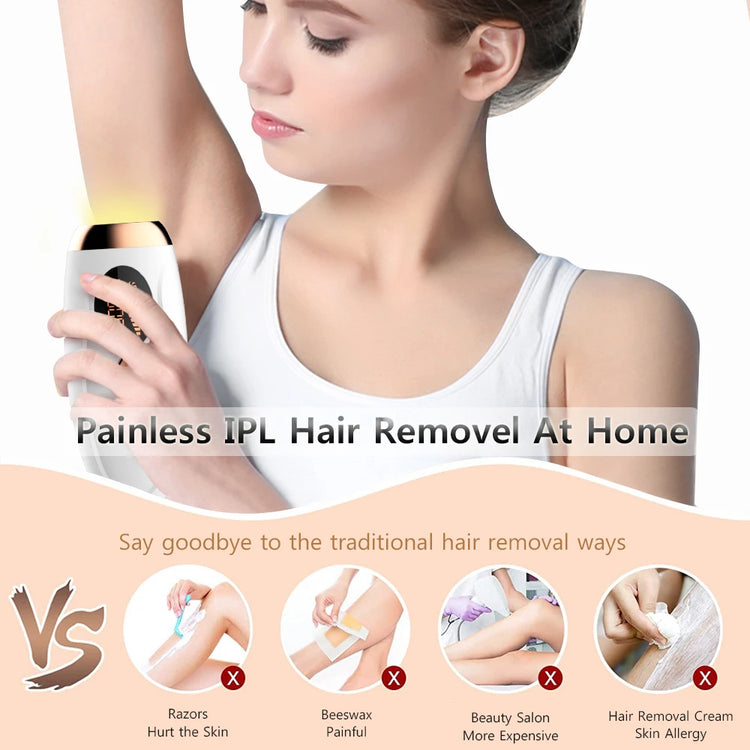  Hair removal for women with painless IPL technology and 999999 flashes for long-term smooth skin.