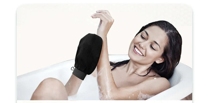 Before and after use of exfoliating glove on dry skin