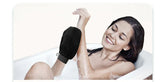 Before and after use of exfoliating glove on dry skin