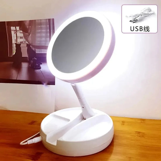 360 rotating makeup mirror in tilted position