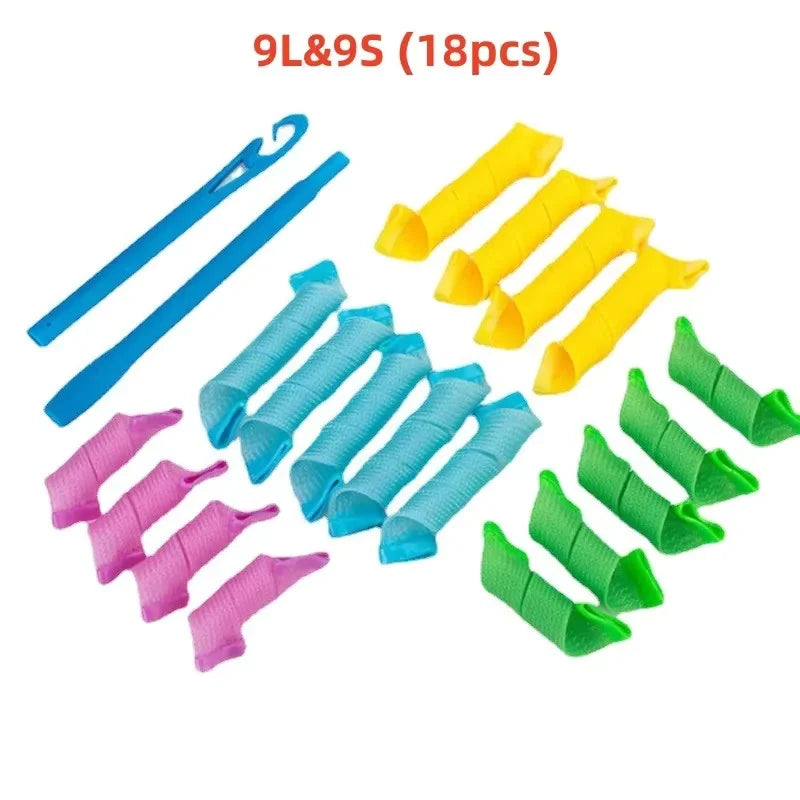 Spiral-shaped heatless hair curlers for no-heat styling and overnight curls.