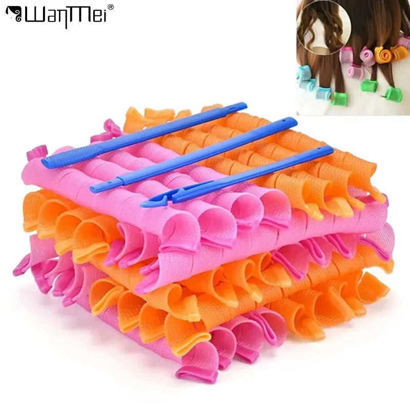 Spiral hair rollers no heat set for wavy curls