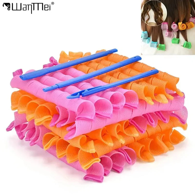 Spiral-shaped heatless hair curlers for no-heat styling and overnight curls.