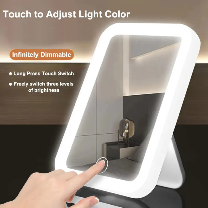 Portable makeup mirror with dimmable LED lights