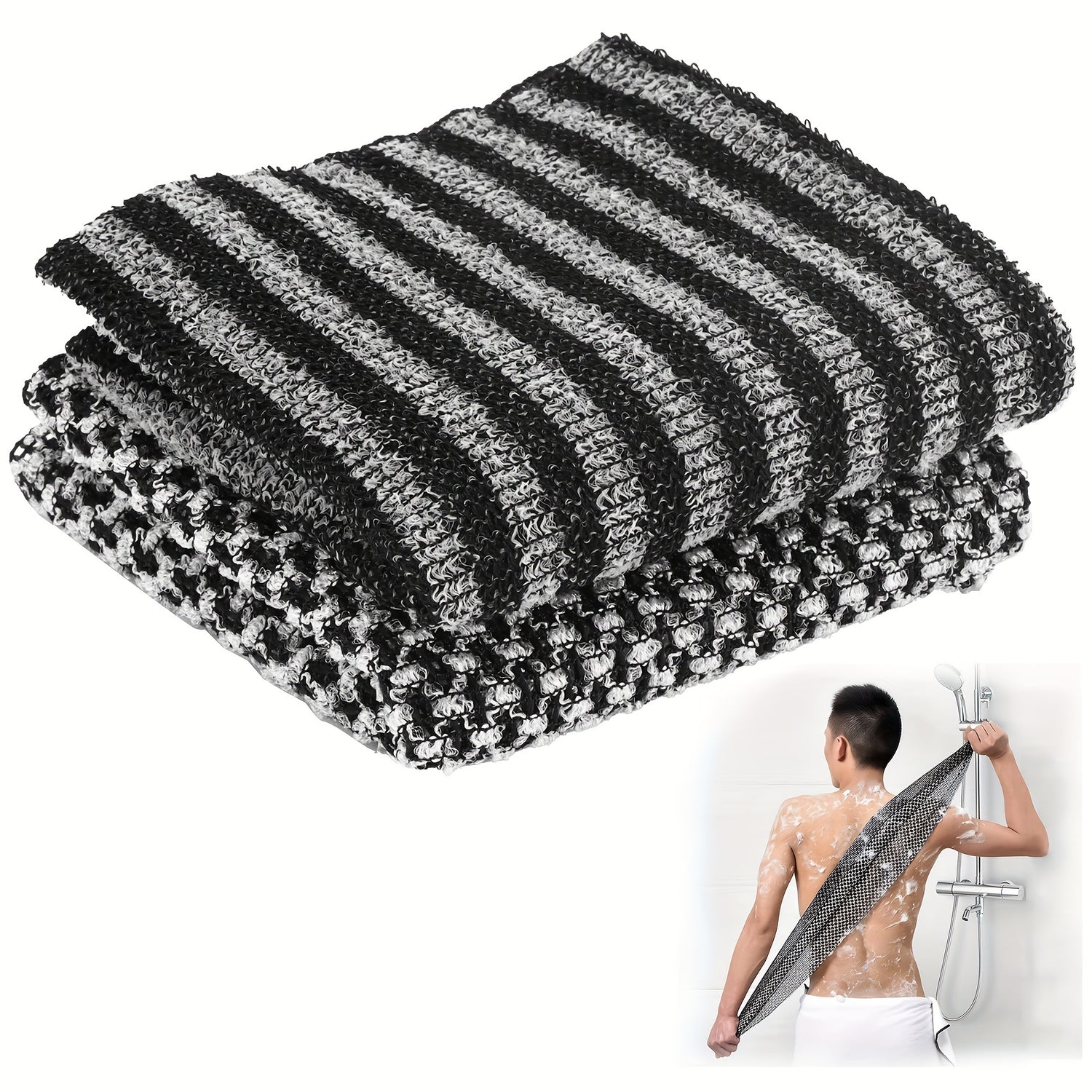 Back scrubber with sturdy strap handles for easy grip