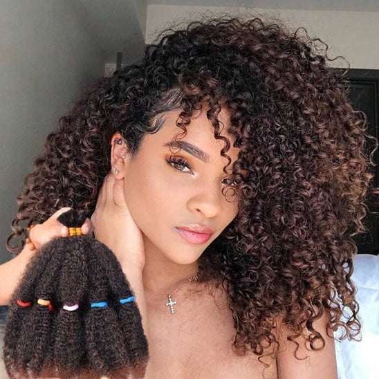 Woman with ombre 12 inch curly crochet hair extension