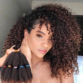 Woman with ombre 12 inch curly crochet hair extension