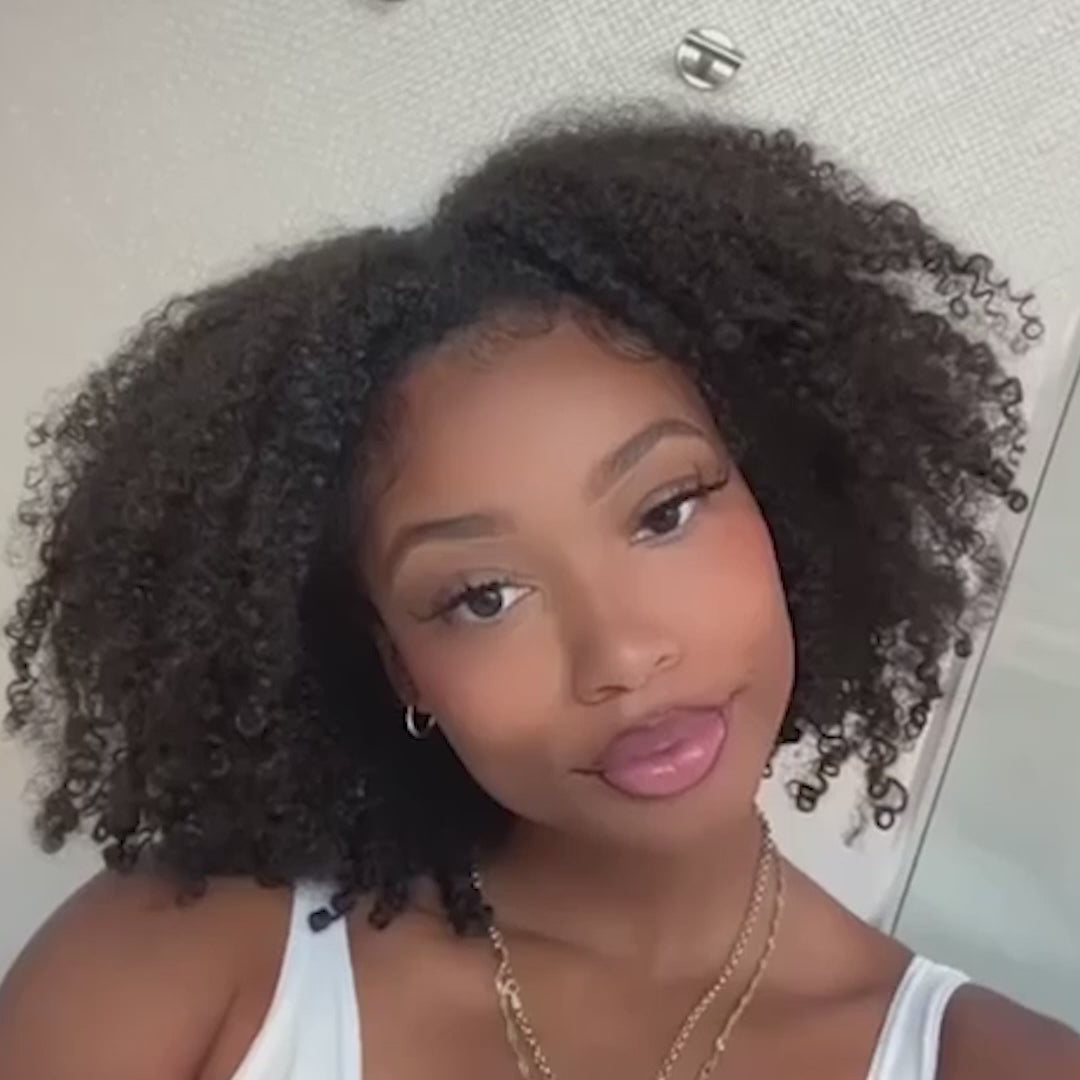 Woman with ombre 12 inch curly crochet hair extension